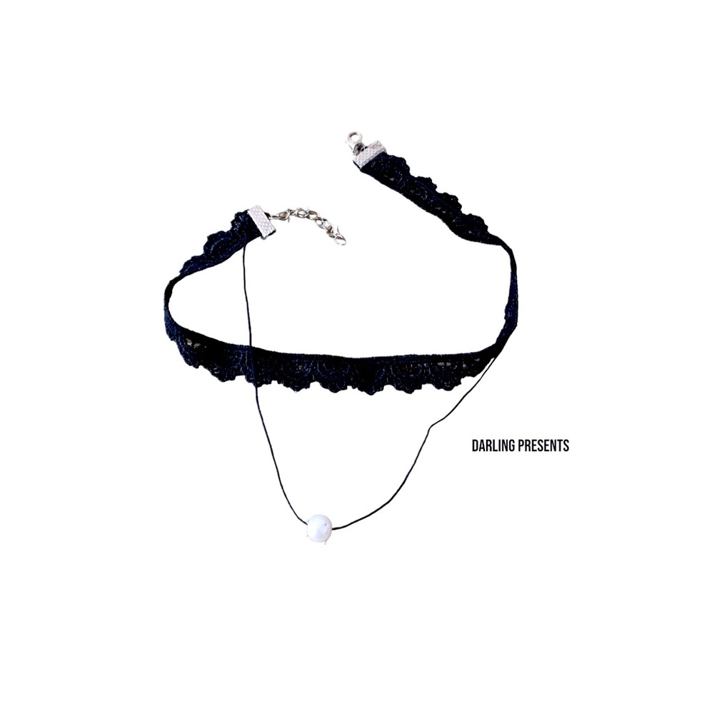 Pearl Drop Lace Choker Necklace Women Color Black